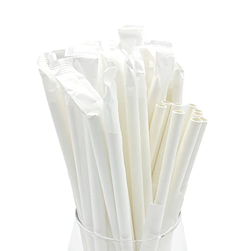 10'' Milkshake White Individually Wrapped Paper Straws - 1000/case