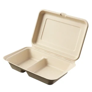 Clamshell - 2 Compartment Container - Sugar Cane Compostable 9'' x 6'' x 3'' - Medium - 200/Case
