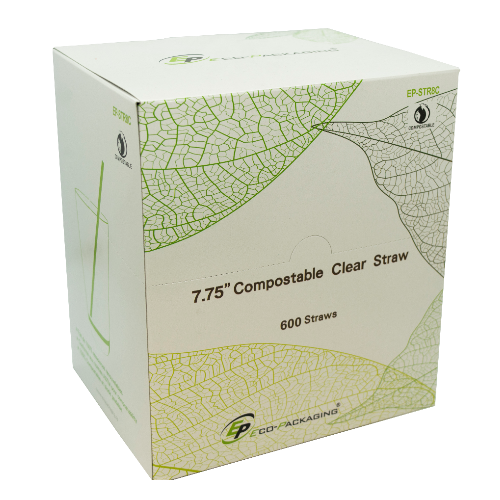 7.75''  Individually Wrapped Jumbo Clear Compostable Straws - 3600/case