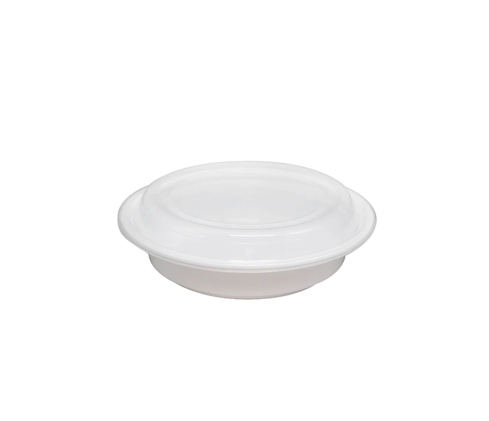White 7 1/4'' Round 32 oz. Microwavable Container with lid - 150 sets