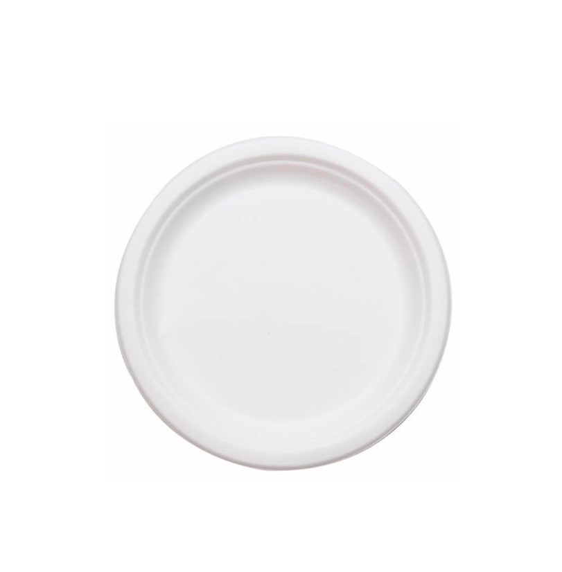 7” Round White Sugarcane Plate – Deep Well – 1000/case