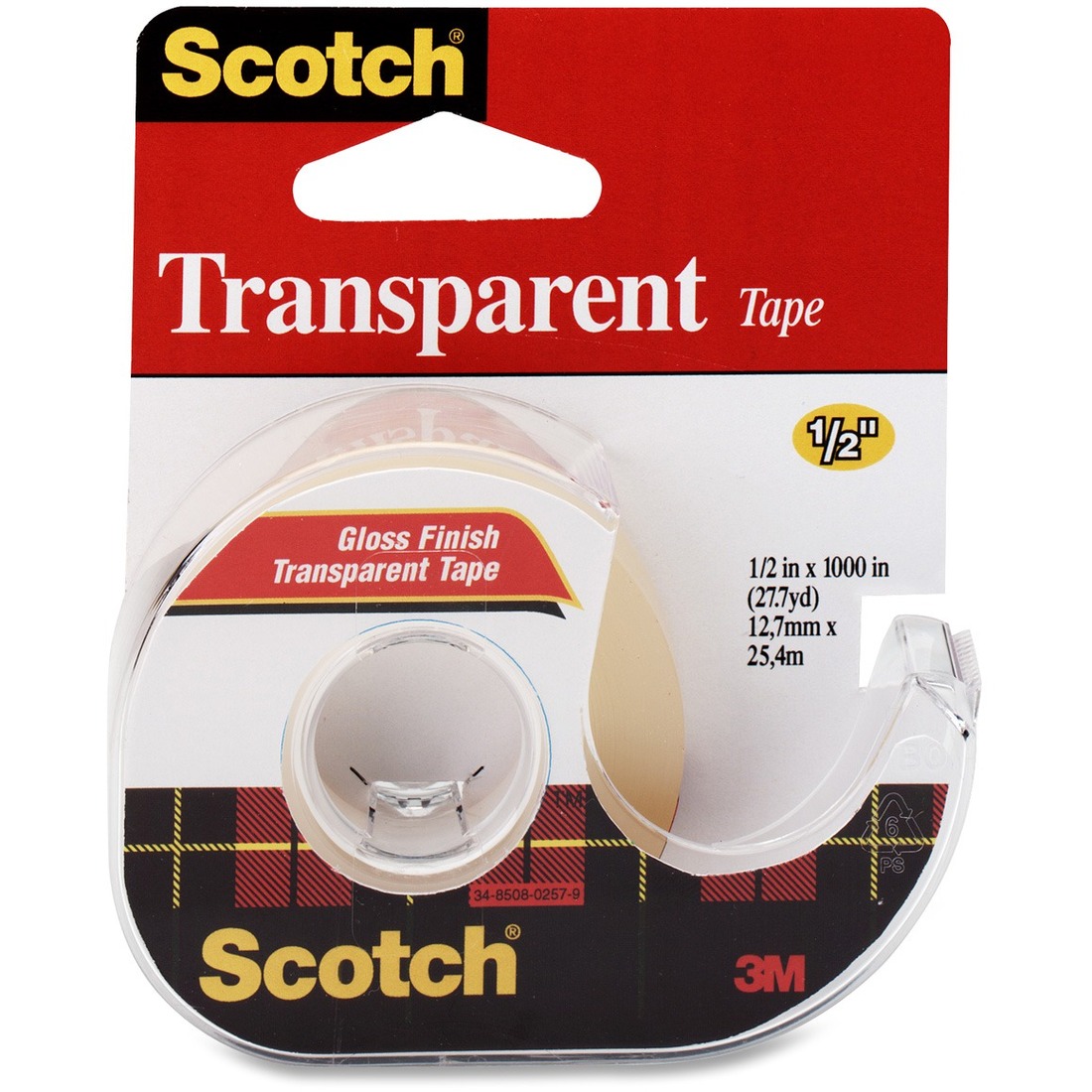 Scotch Gloss Finish Transparent Tape - 12.8 yd (11.7 m) Length x 0.50" (12.7 mm) Width - Handheld Dispenser - 1 Each