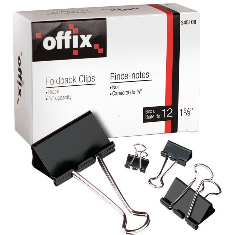 Offix Foldback Clips 3/4" (cap. 3/8") - 0.4" Size Capacity - 12 / Box - Steel