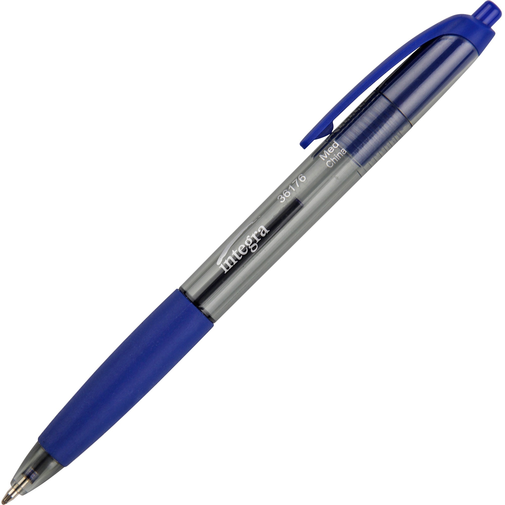 Integra Rubber Grip Retractable Pens - Blue - 12/pack