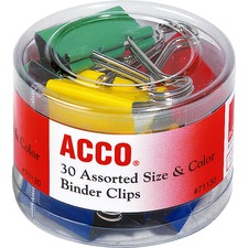 ACCO Smooth Finish Presentation Clips, Assorted Size Binder Clips - 30/Pack