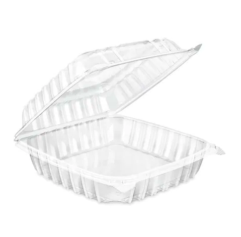 Clear Hinged Clamshell Takeout Container 8 7/8'' x 9 3/8'' x 3'' Container - 200/Case