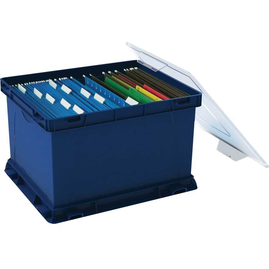 Storex Storage Cube with Lid - Media Size Supported: Legal, Letter - Stackable - Blue, Clear - For Folder - 1 Each
