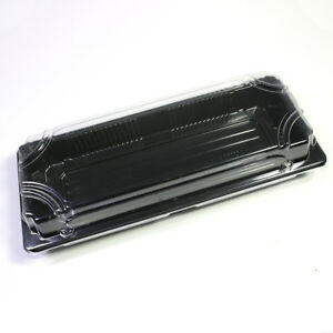 Sushi Tray Containers Black with Lid 8.7'' x 3.5'' x 0.6'' - 800 sets