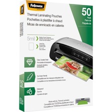 Fellowes Letter-Size Thermal Laminating Pouches - 5 mil - Laminating Pouch/Sheet Size: 9" x 11.50" - Glossy - Clear - 50/pack