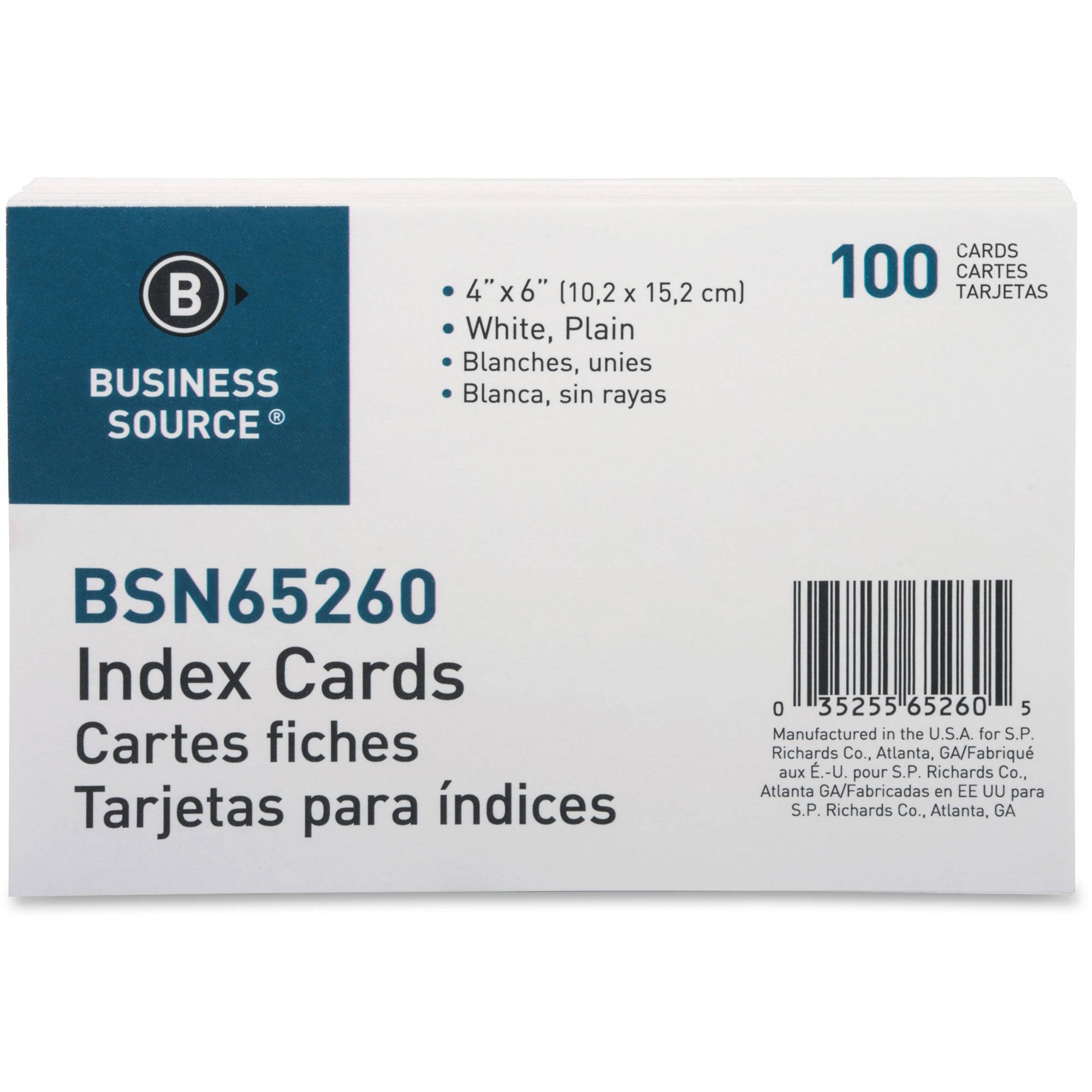 Business Source Plain Index Cards - 100/pack