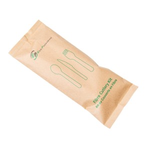 5.5” Compostable Individually Wrapped Sugarcane Fibre Fork + Knife + Spoon - 500/Case