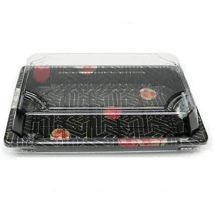 Sushi Tray Containers #08 Black with Lid  6.5'' x 4.53'' x 0.79'' - 1200 sets