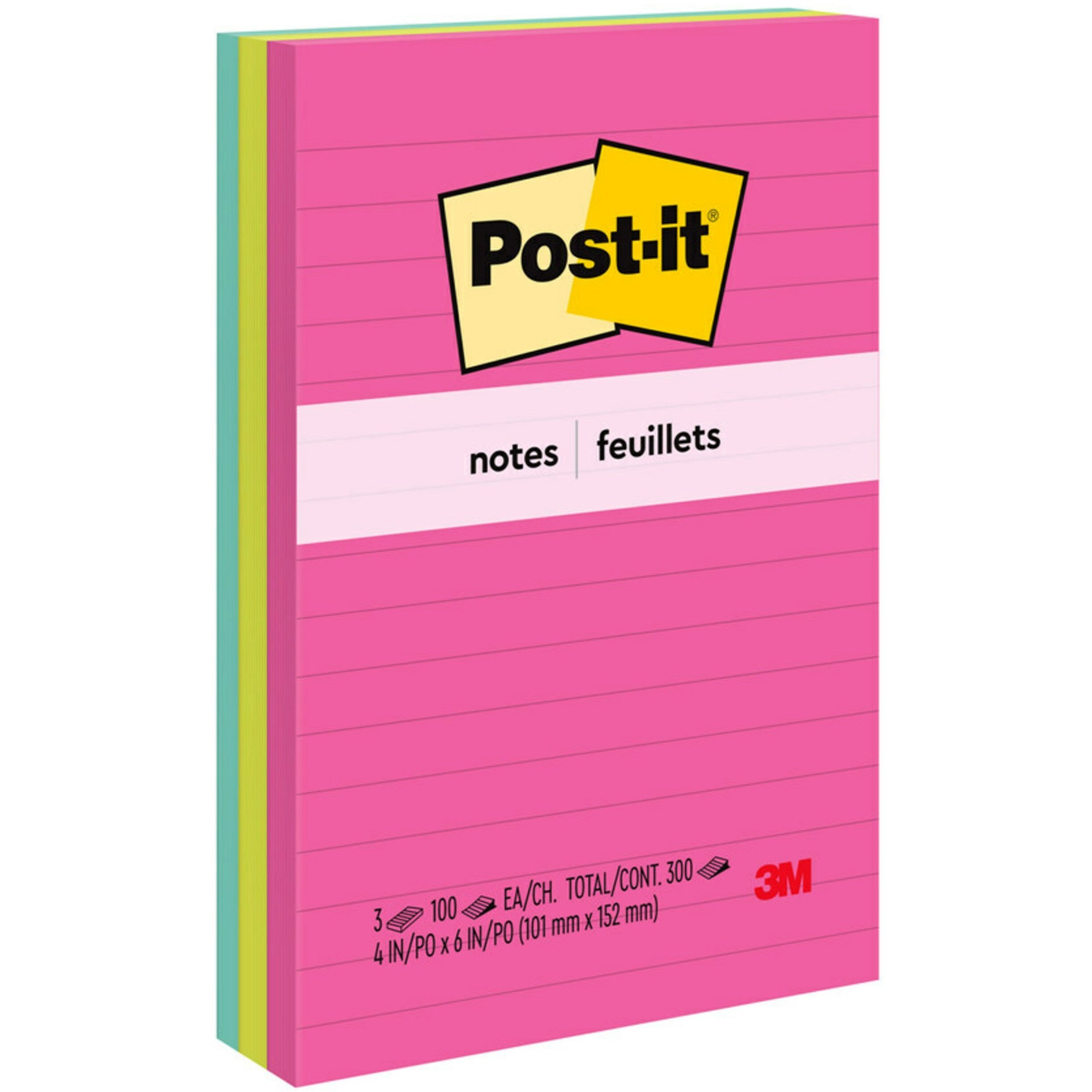 Post-it® Super Sticky Lined Recycled Notes - Poptimistic Color Collection - 3/pack
