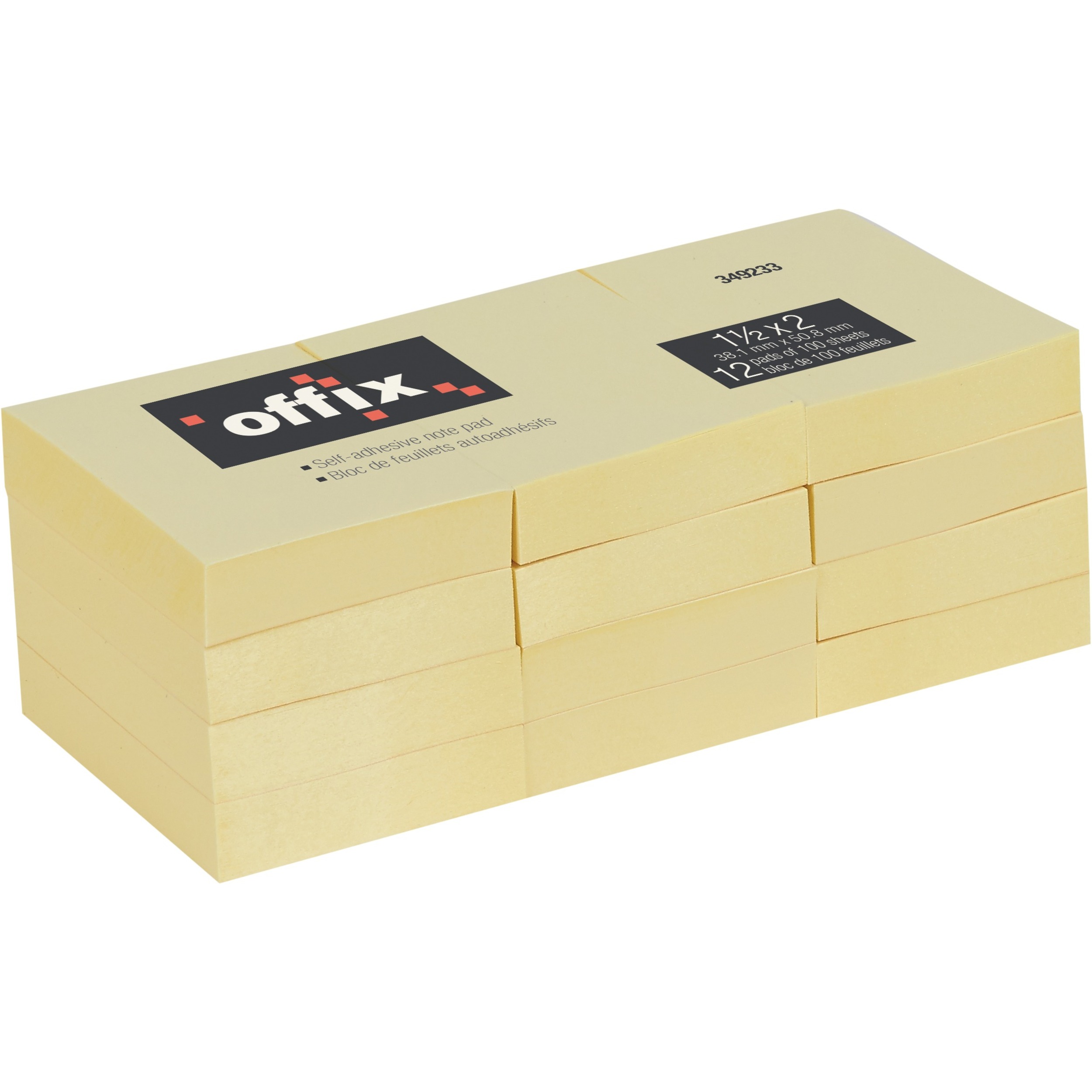 Offix Adhesive Note - 1.50'' x 2'' - Canary Yellow  - 12 / Pack