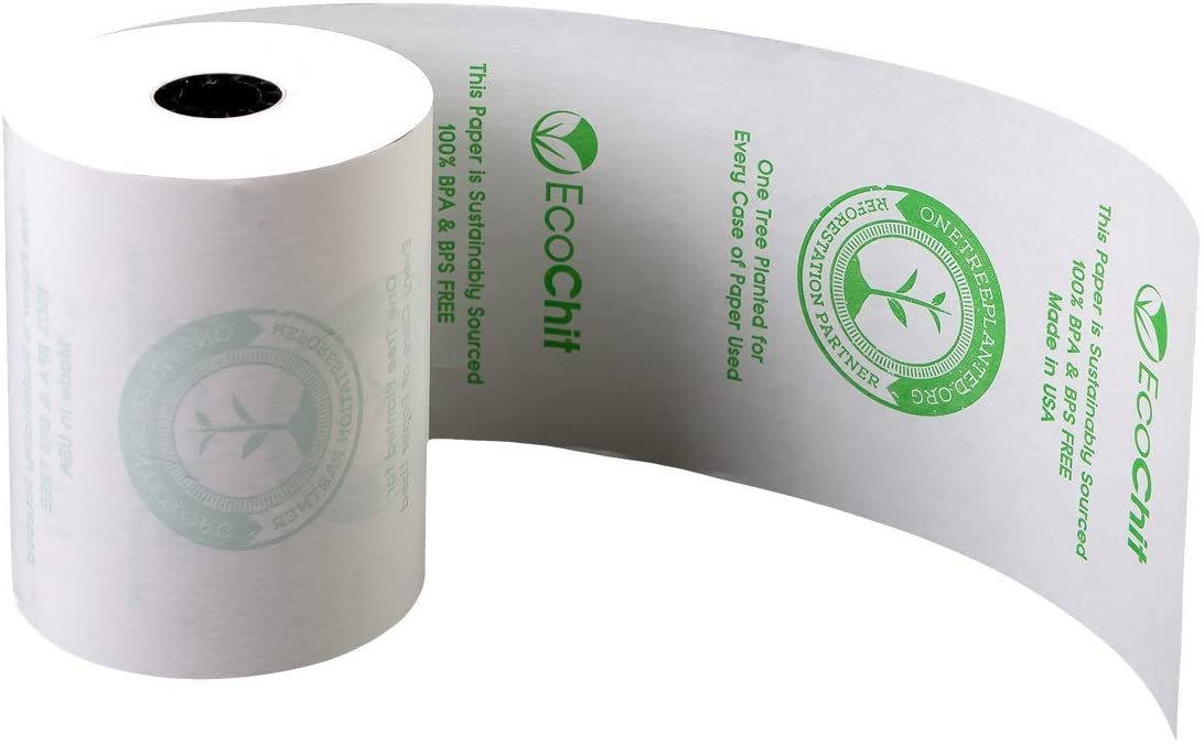 EcoChit 3-1/8'' x 200' Phenol-Free Thermal Rolls For Standard Bill Printers -25 rolls/case