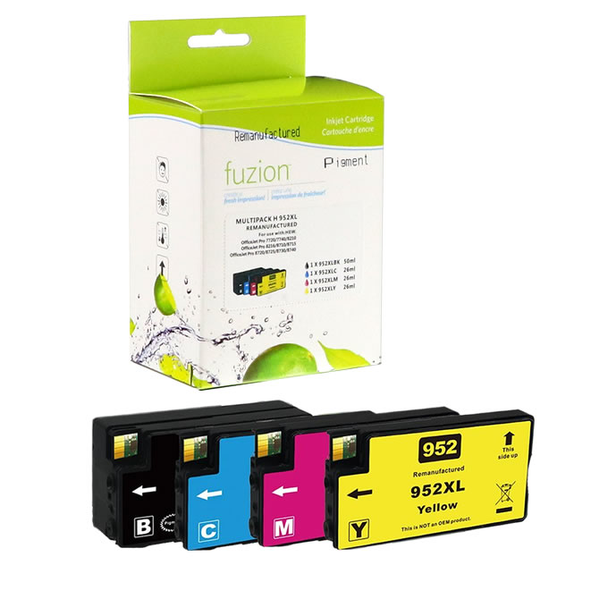 Fuzion New Compatible Combo Pack (Black, Cyan, Magenta, Yellow) Ink Cartridge for HP #952XL or 956XL