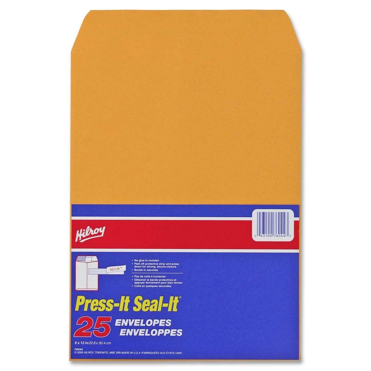 Hilroy Press-It Seal-It Kraft Adhesive Envelope  - 25/pack