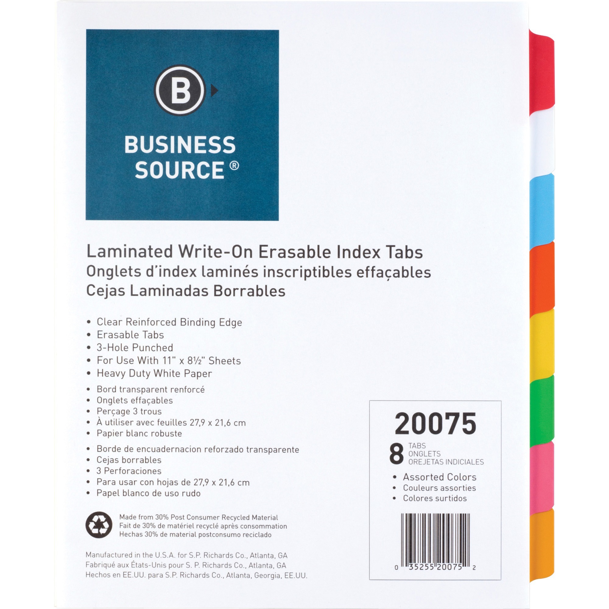 Business Source Laminated Write-On Tab Indexes - Each