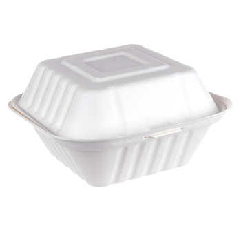 Clamshell - Single Compartment Container- Sugar Cane Compostable Clamshell 6'' x 6'' x 3'' Medium - 500/Case