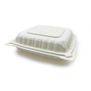 Recycled Plastic Clamshell 9'' x 9'' x 3'' Container with three compartment - 150/Case