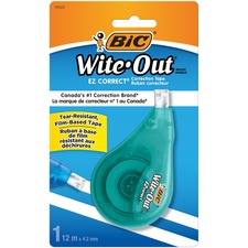 Wite-Out Correction Tape - 0.2'' (5.1 mm) Width x 39.4 ft Length - 1 Line(s) - White Tape - Ergonomic Dispenser - Tear Resistant, Photo-safe, Odorless - 1 Each - White Dispenser