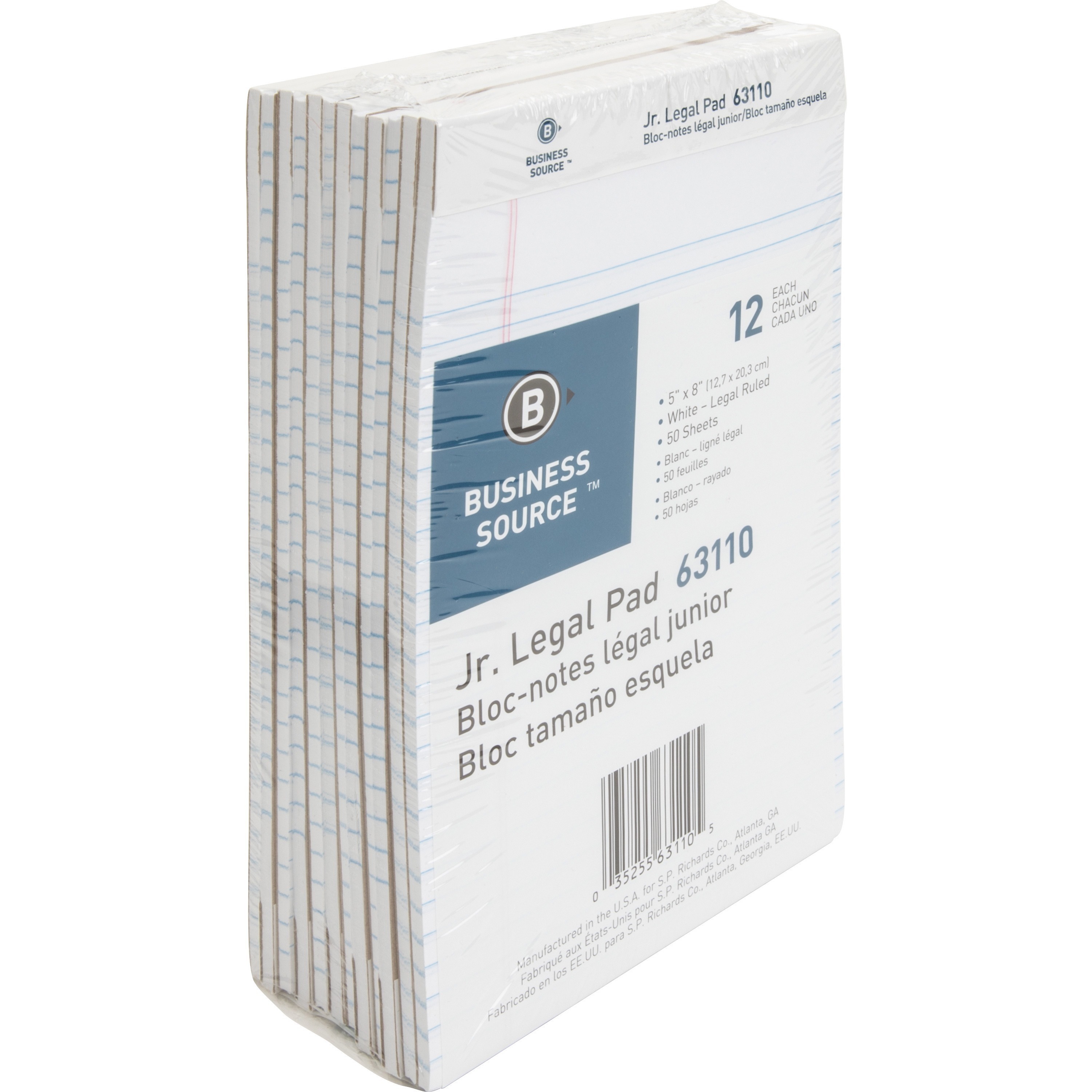Business Source  Perforated 8'' x 5'' Ruled Pads - 12/Pack