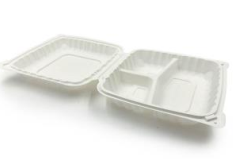 Recycled Plastic Clamshell 9'' x 9'' x 3'' Container with three compartment - 150/Case