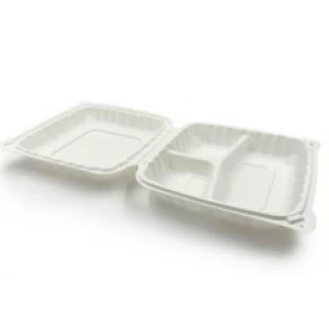 Recycled Plastic Clamshell 9'' x 9'' x 3'' Container with three compartment - 150/Case