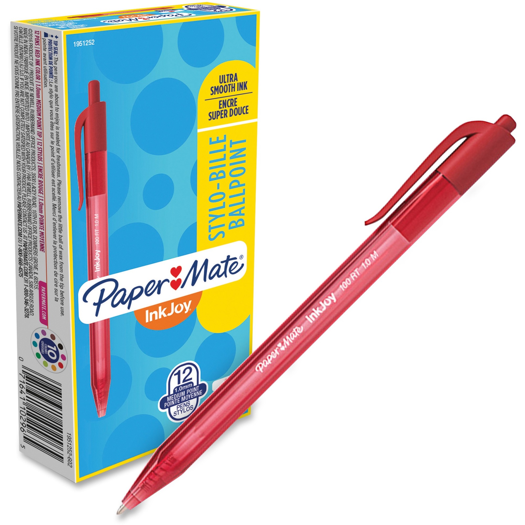 Paper Mate Inkjoy 100 Red Ballpoint Stick Pens - 12/pack