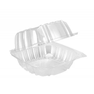 HQ Clear Hinged Clamshell 6'' x 6'' x 3'' Container - 500/Case
