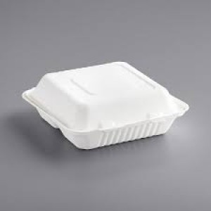 Clamshell - Single Compartment Container - Sugar Cane Compostable 8'' x 8'' x 3'' - Large - 200/Case