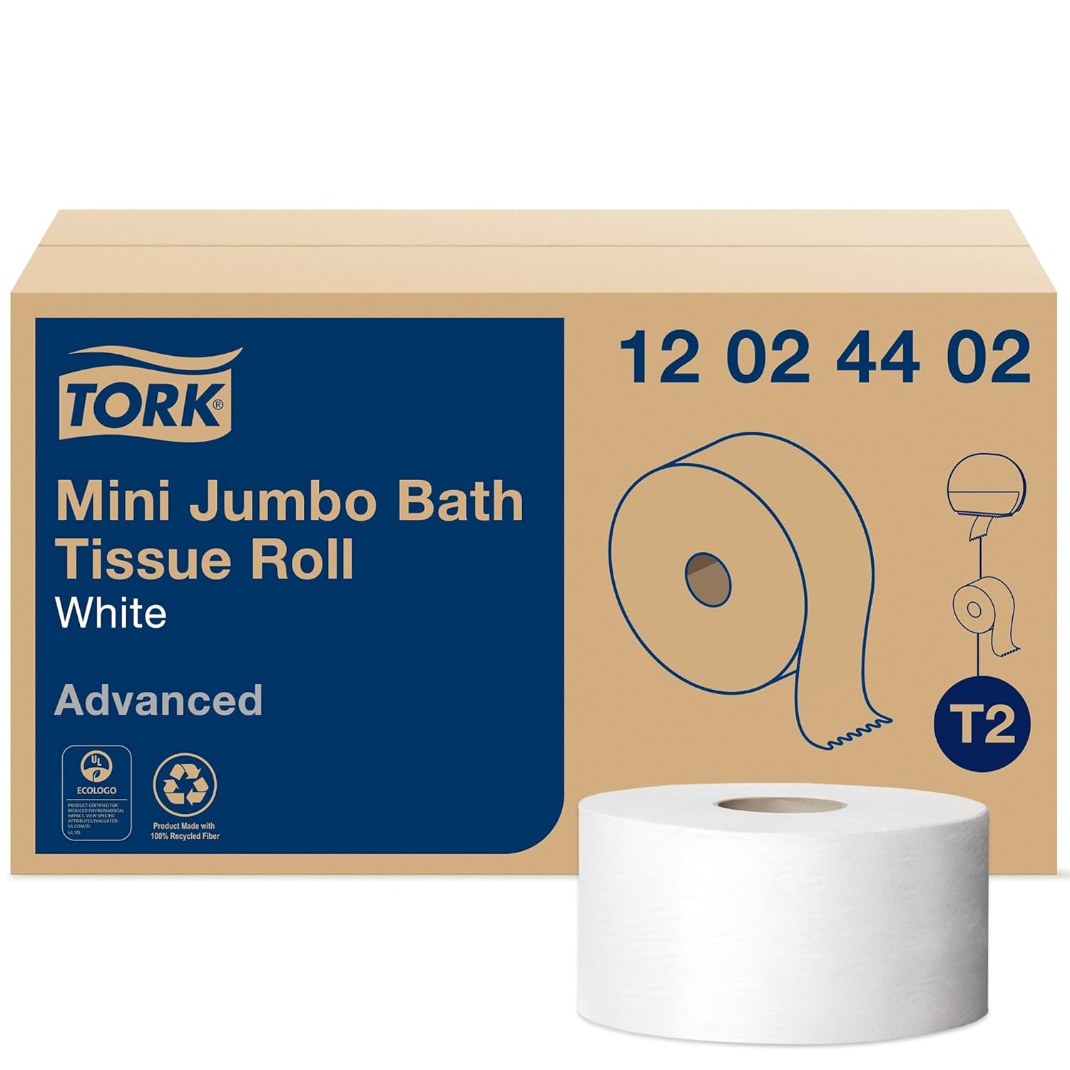 Tork Advanced 12024402 Mini Jumbo Bath Tissue Roll, 2-Ply - 12 Rolls/Case