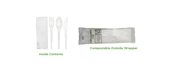 Cutlery Kit 6.5" CPLA Fork, Knife, Spoon with Napkin in PLA Bag - 500/case