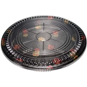 Sushi Tray Containers Black with Lid - Round 13'' x 1.85'' - 120set/case
