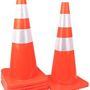 28'' Traffic Cones PVC Safety Road Parking Cones Fluorescent Orange Reflective Strips Collar 4'' and 6'' - 10/pack