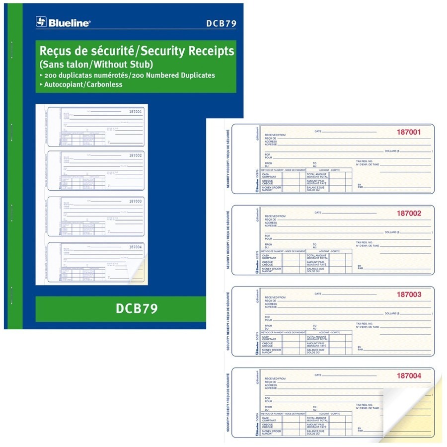 Blueline Security Receipts Book - 2 part Carbon Copy - Each
