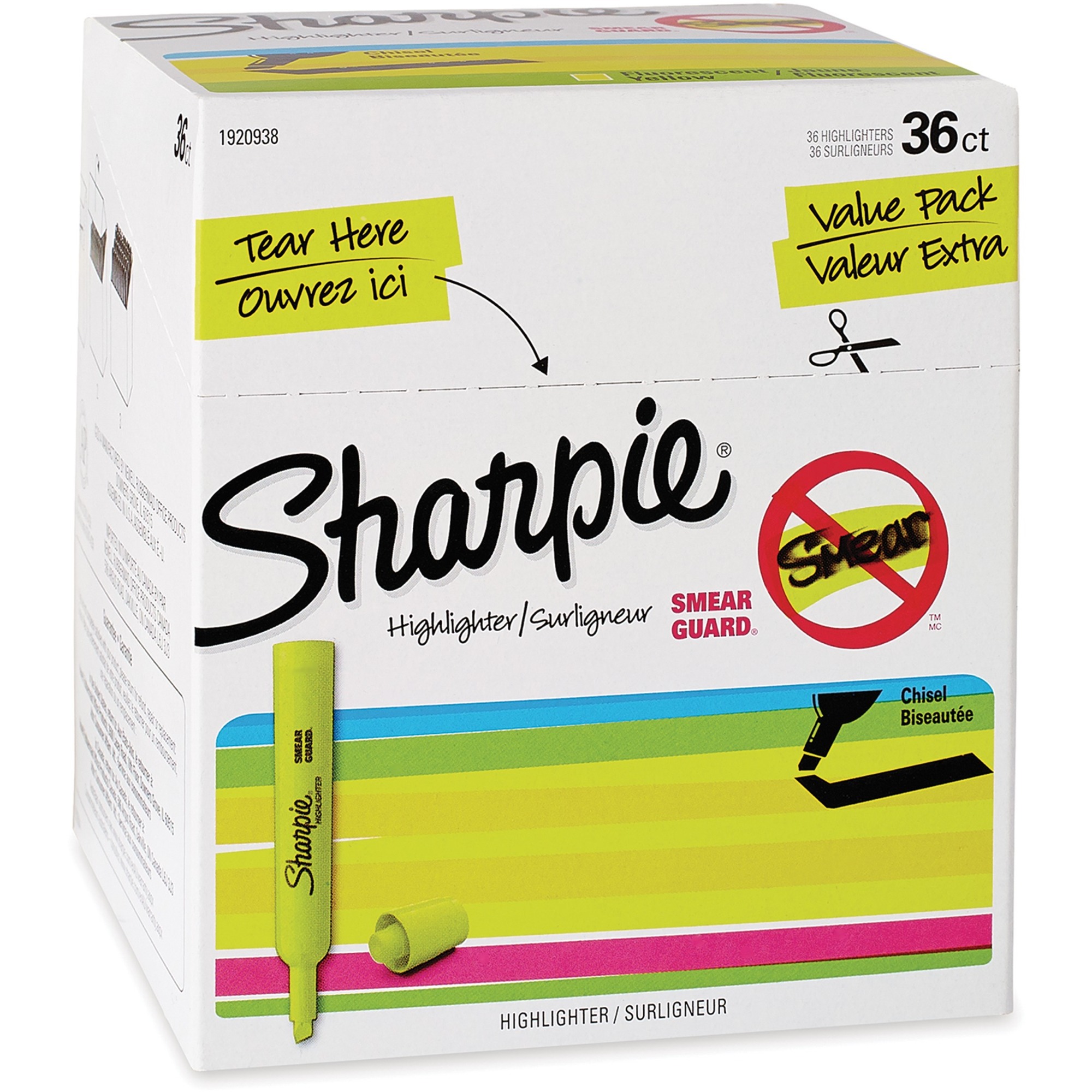 Sharpie SmearGuard Tank Style Highlighters -36/Pack