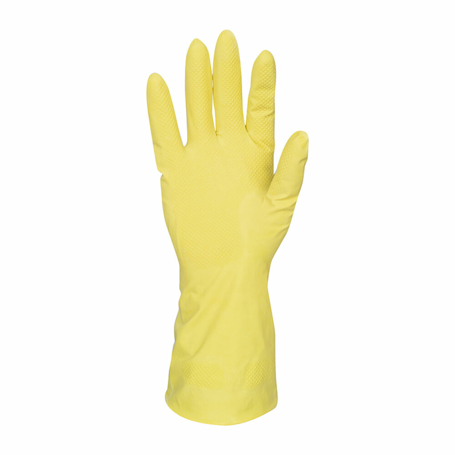 13'' Large Yellow Latex Flock Lined Reusable General Purpose Gloves - 12/Pack