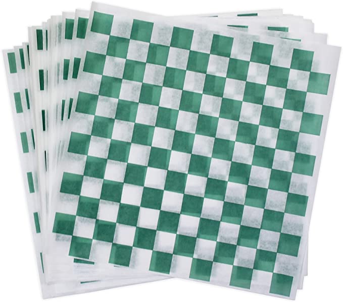 Basket Liner, Greaseproof, Green Checkered, 12'' x 12'' - 1000 Sheets