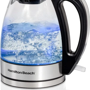 Hamilton Beach Glass Electric Tea Kettle, Water Boiler & Heater, 1 L, Cordless, LED Indicator, Auto-Shutoff & Boil-Dry Protection (40930C), Clear