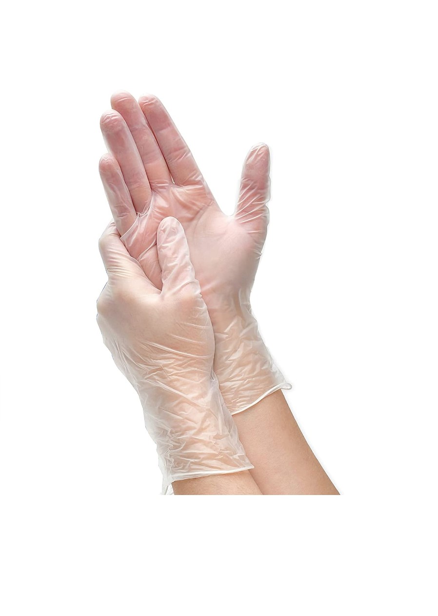 Powder Free Disposable Clear Vinyl Gloves Size Medium - 100 Pk