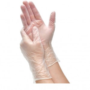 Powder Free Disposable Clear Vinyl Gloves Size Medium - 100 Pk