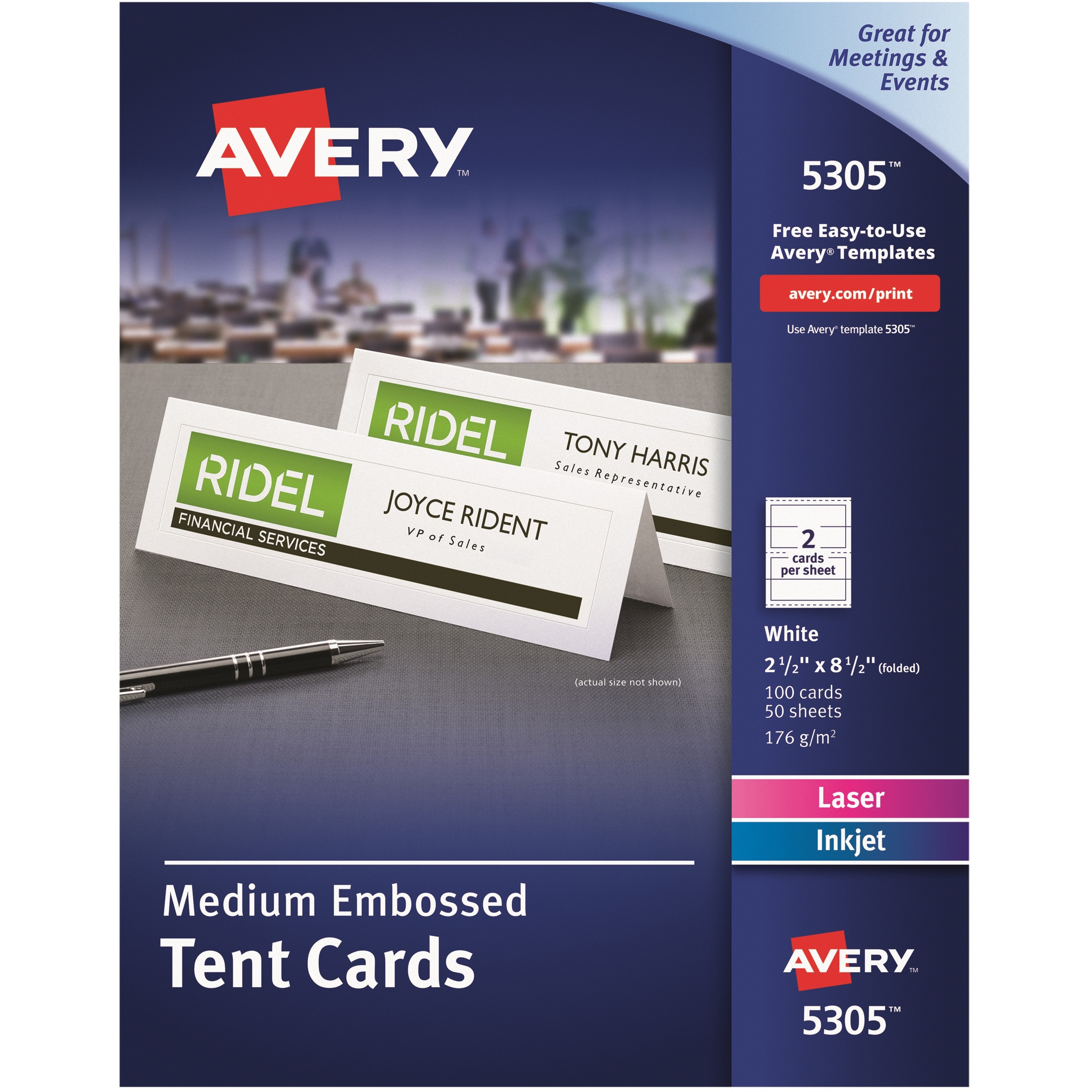 Avery White Laser/Inkjet Printable Medium Tent Cards, 2-1/2" x 8-1/2" - 100 Pack