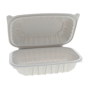9" x 6" x 2.75" MFPP Vented Microwavable 1-Compartment Hinged-Lid Container - White - 170/Case