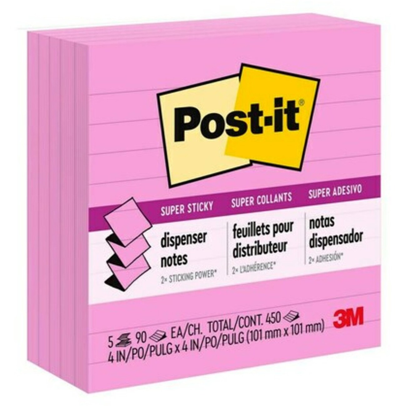 Post-it® Super Sticky Pop-up Lined Note Refills, Pink - 5 pads/pack