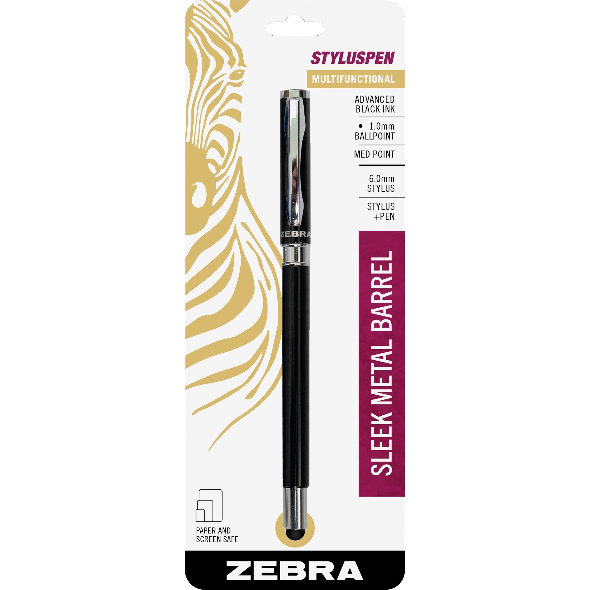 Zebra Pen Z-1000 Black Ballpoint/Stylus Combo Pen - Each