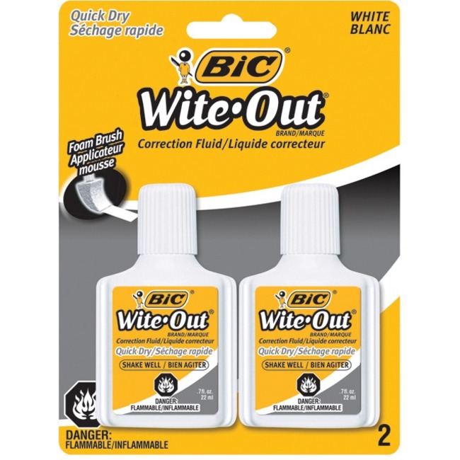 BIC Wite-Out Plus Correction Fluid - 20 mL - White - 2/pack
