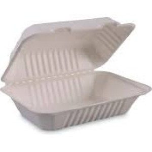 Clamshell - Single Compartment Container - Sugar Cane Compostable 9'' x 9'' x 3-3/16'' - Large - 200/Case