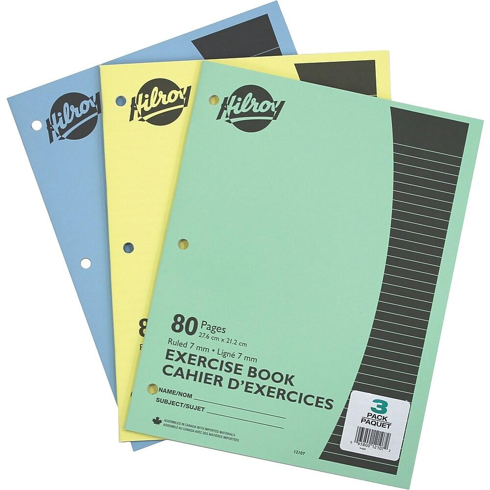 Hilroy Exercise Book, 7mm Ruled with 3 Hole Punch, 10-7/8'' x 8-3/8'', 80 Pages, 3/Pack