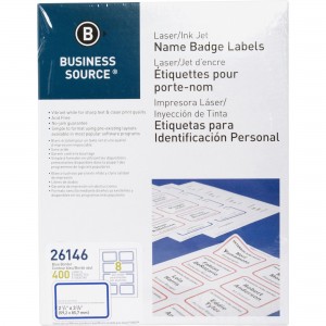 Business Source Laser/Inkjet 2 1/3'' x 3 3/8'' Name Badge Labels